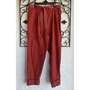 Rachel Gilbert Linen Belted Cuffed Ankle Pants - Size 8 - Red/Orange Color